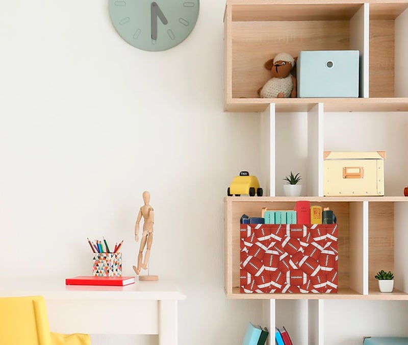 CLOCOR Rectangular Storage Basket,Collapsible Cute Pattern Storage Bin,Waterproof Books Box with Handles,Gift Basket(Score Rugby) - Image 4